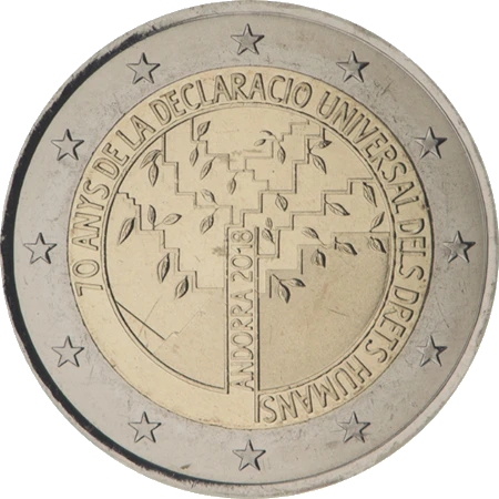 Moneda de 2 Euros Conmemorativos de Andorra 2018 - Declaración de los Derechos Humanos