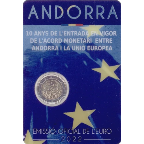 Moneda de 2 Euros Conmemorativos de Andorra 2022 - Acuerdo Monetario entre Andorra y la Unión Europea - Coincard - Foto 1