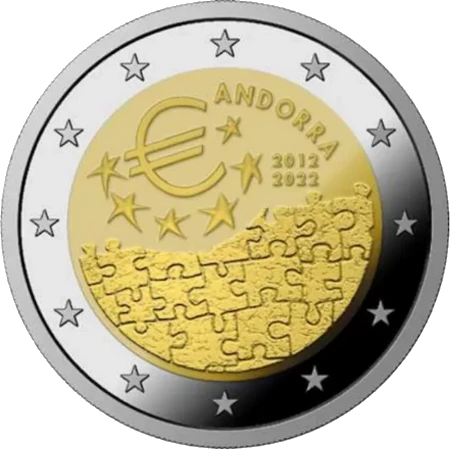 Moneda de 2 Euros Conmemorativos de Andorra 2022 - Acuerdo Monetario entre Andorra y la Unión Europea