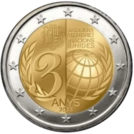 Moneda de 2 Euros Conmemorativos de Andorra 2023 - Ingreso de Andorra en la ONU