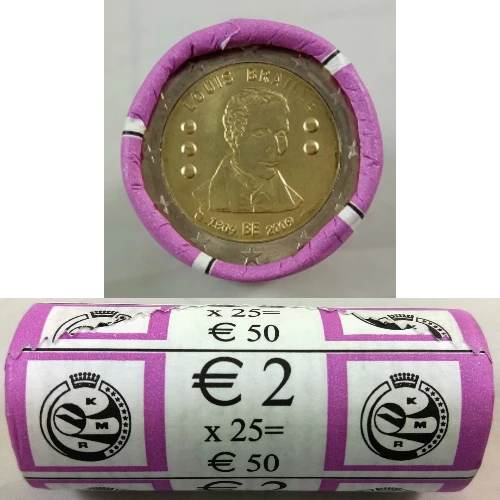 Moneda de 2 Euros Conmemorativos de Bélgica 2009 - Louis Braille - Rollo - Foto 1