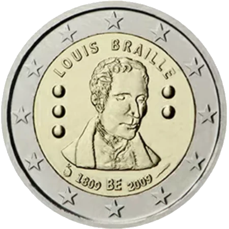Moneda de 2 Euros Conmemorativos de Bélgica 2009 - Louis Braille