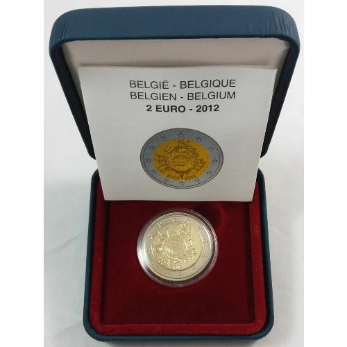 Moneda de 2 Euros Conmemorativos de Bélgica 2012 - 10 Aniversario de las Monedas y Billetes de Euro - Estuche Proof - Foto 1
