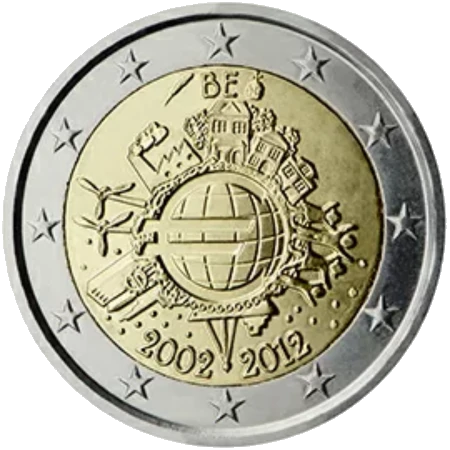 Moneda de 2 Euros Conmemorativos de Bélgica 2012 - 10 Aniversario de las Monedas y Billetes de Euro