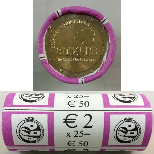 Moneda de 2 Euros Conmemorativos de Bélgica 2014 - Centenario del Comienzo de la Primera Guerra Mundial - Rollo - Foto 1