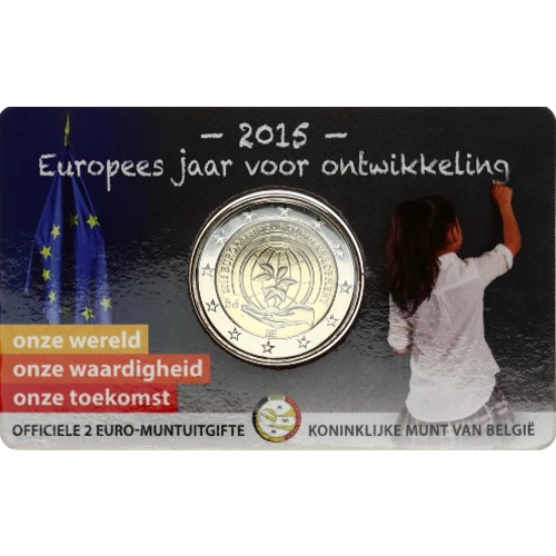 Moneda de 2 Euros Conmemorativos de Bélgica 2015 - Año Europeo del Desarollo - Coincard en Neerlandés - Foto 1