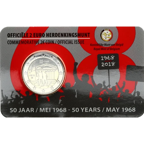 Moneda de 2 Euros Conmemorativos de Bélgica 2018 - Acontecimientos de Mayo de 1968 - Coincard en Neerlandés - Foto 1
