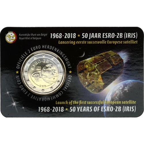 Moneda de 2 Euros Conmemorativos de Bélgica 2018 - Satélite ESRO-2B - Coincard en Neerlandés - Foto 1