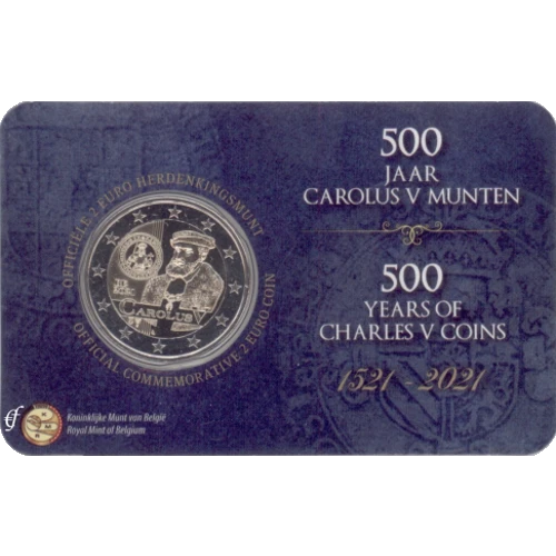 Moneda de 2 Euros Conmemorativos de Bélgica 2021 - Segunda Serie de Monedas de Carlos V - Coincard en Neerlandés - Foto 1