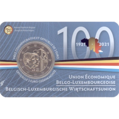 Moneda de 2 Euros Conmemorativos de Bélgica 2021 - Unión Económica Belgo-Luxemburguesa - Coincard en Francés - Foto 1