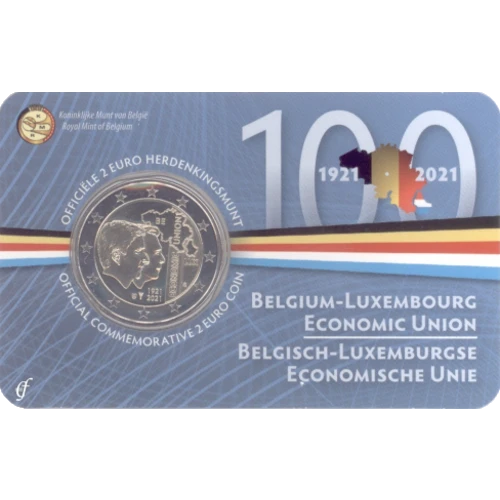 Moneda de 2 Euros Conmemorativos de Bélgica 2021 - Unión Económica Belgo-Luxemburguesa - Coincard en Neerlandés - Foto 1