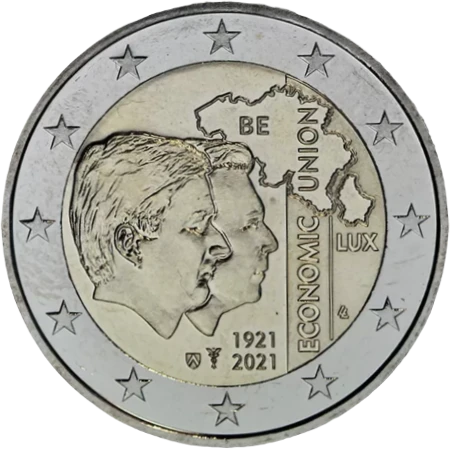 Moneda de 2 Euros Conmemorativos de Bélgica 2021 - Unión Económica Belgo-Luxemburguesa
