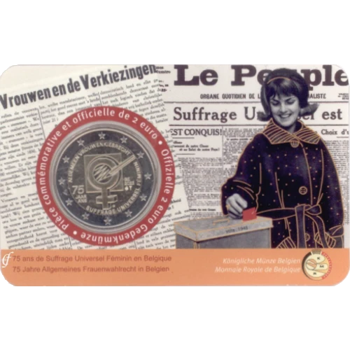 Moneda de 2 Euros Conmemorativos de Bélgica 2023 - Sufragio Universal Femenino - Coincard en Francés - Foto 1