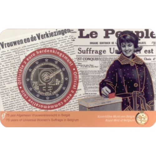Moneda de 2 Euros Conmemorativos de Bélgica 2023 - Sufragio Universal Femenino - Coincard en Neerlandés - Foto 1