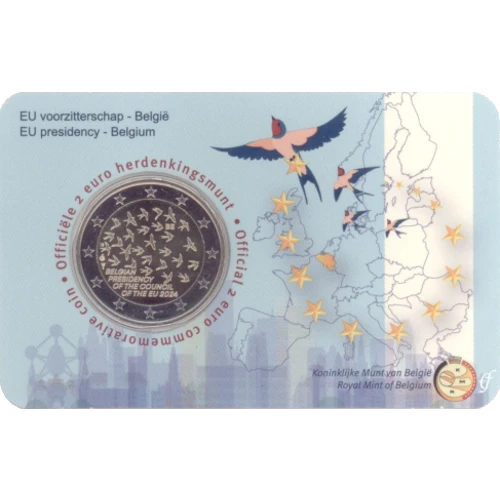 Moneda de 2 Euros Conmemorativos de Bélgica 2024 - Presidencia Europea - Coincard en Neerlandés - Foto 1