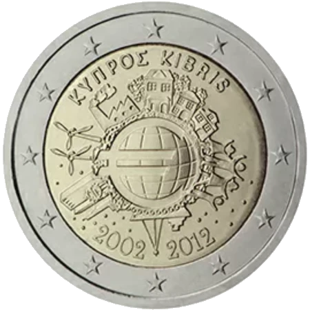 Moneda de 2 Euros Conmemorativos de Chipre 2012 - 10 Aniversario de las Monedas y Billetes de Euro