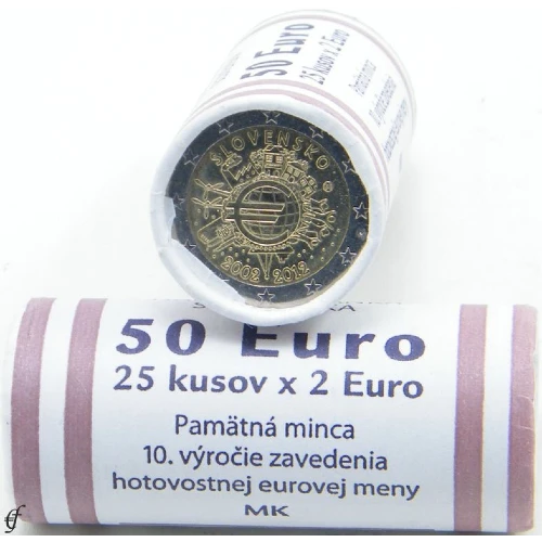 Moneda de 2 Euros Conmemorativos de Eslovaquia 2012 - 10 Aniversario de las Monedas y Billetes de Euro - Rollo - Foto 1