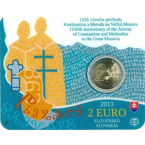 Moneda de 2 Euros Conmemorativos de Eslovaquia 2013 - Misión de Constantino y Metodio a la Gran Moravia - Coincard Flor de Cuño - Foto 1