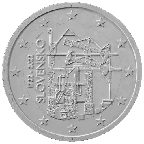 Moneda de 2 Euros Conmemorativos de Eslovaquia 2022 - Primera Máquina de Vapor Atmosférico en la Europa Continental - Tercera Posición Concurso