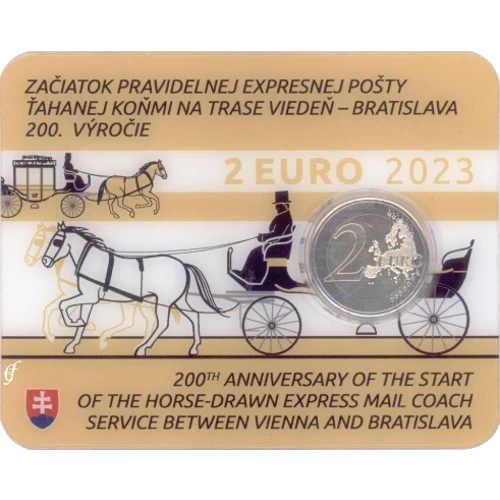Moneda de 2 Euros Conmemorativos de Eslovaquia 2023 - Línea de Correo Regular a Caballo Viena-Bratislava - Coincard - Foto 1