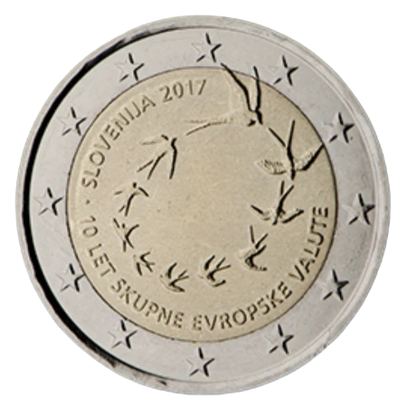 Moneda de 2 Euros Conmemorativos de Eslovenia 2017 - 10 Aniversario del Euro en Eslovenia