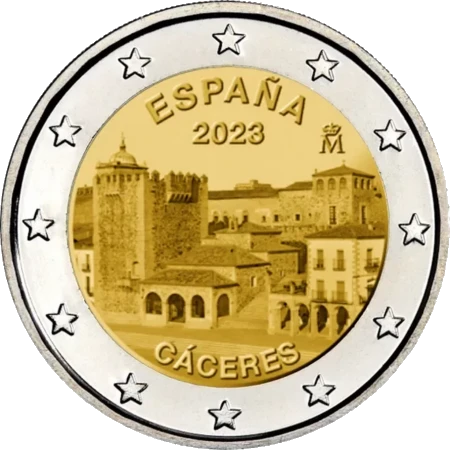 Moneda de 2 Euros Conmemorativos de España 2023 - Ciudad Vieja de Cáceres