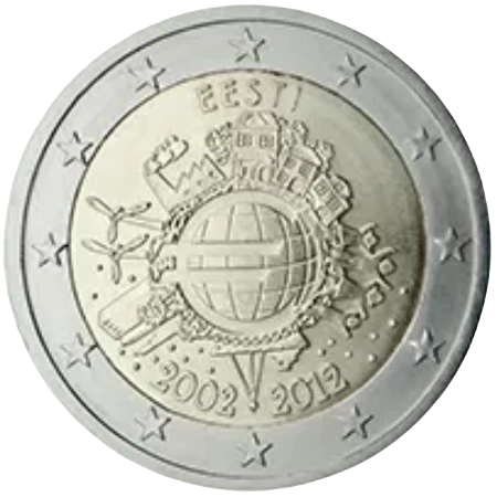 Moneda de 2 Euros Conmemorativos de Estonia 2012 - 10 Aniversario de las Monedas y Billetes de Euro