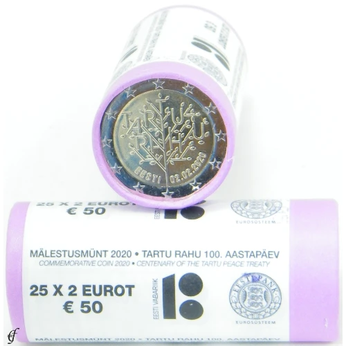 Moneda de 2 Euros Conmemorativos de Estonia 2020 - Tratado de Paz de Tartu - Rollo - Foto 1