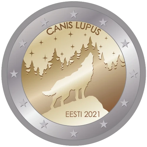Moneda de 2 Euros Conmemorativos de Estonia 2021 - Lobo, Animal Nacional - Boceto Rechazado