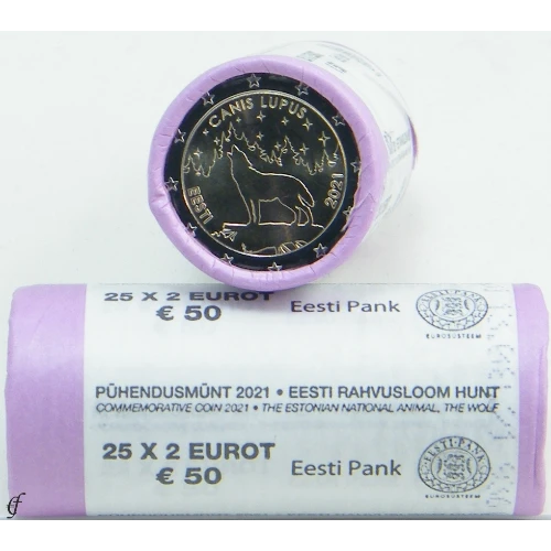 Moneda de 2 Euros Conmemorativos de Estonia 2021 - Lobo, Animal Nacional - Rollo - Foto 1