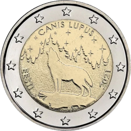 Moneda de 2 Euros Conmemorativos de Estonia 2021 - El Lobo, Animal Nacional