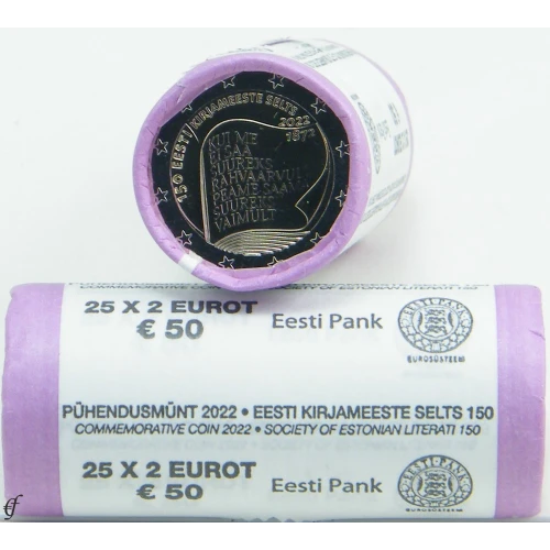 Moneda de 2 Euros Conmemorativos de Estonia 2022 - Sociedad de Literatos de Estonia - Rollo - Foto 1