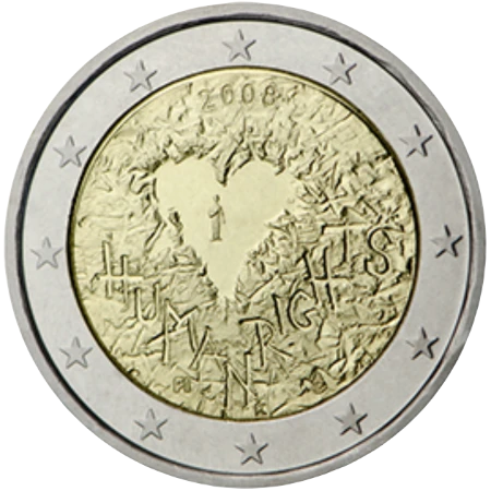 Moneda de 2 Euros Conmemorativos de Finlandia 2008 - Declaración de Derechos Humanos
