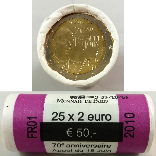 Moneda de 2 Euros Conmemorativos de Francia 2010 - Llamamiento del 18 de Junio - Rollo - Foto 1