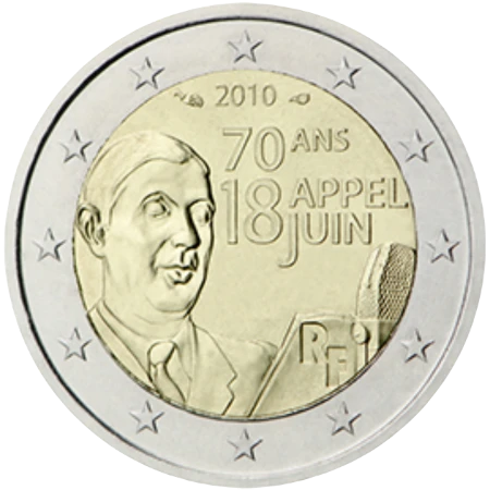 Moneda de 2 Euros Conmemorativos de Francia 2010 - Llamamiento del 18 de Junio