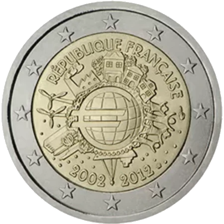Moneda de 2 Euros Conmemorativos de Francia 2012 - 10 Aniversario de las Monedas y Billetes de Euro