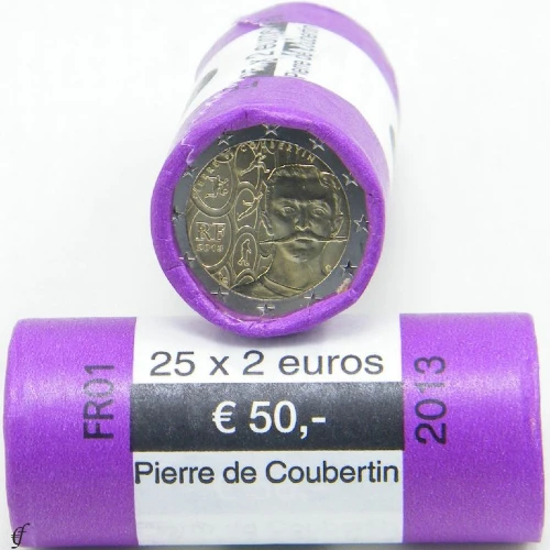 Moneda de 2 Euros Conmemorativos de Francia 2013 - Pierre de Coubertin - Rollo - Foto 1
