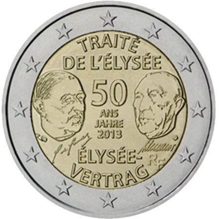 Moneda de 2 Euros Conmemorativos de Francia 2013 - Tratado del Elíseo
