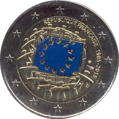 Moneda de 2 Euros Conmemorativos de Francia 2015 - 30 Aniversario de la Bandera de la Unión Europea - Variante Coloreada