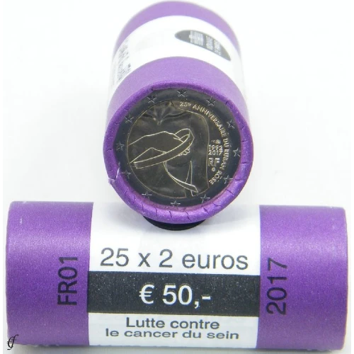 Moneda de 2 Euros Conmemorativos de Francia 2017 - Lazo Rosa - Rollo - Foto 1