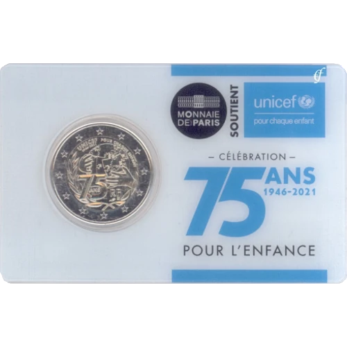 Moneda de 2 Euros Conmemorativos de Francia 2021 - 75 Aniversario de UNICEF - Coincard - Foto 1