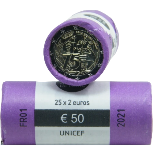 Moneda de 2 Euros Conmemorativos de Francia 2021 - 75 Aniversario de UNICEF - Rollo - Foto 1