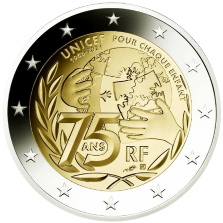 Moneda de 2 Euros Conmemorativos de Francia 2021 - 75 Aniversario de UNICEF