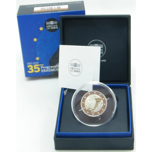 Moneda de 2 Euros Conmemorativos de Francia 2022 - 35 Aniversario del Programa Erasmus - Estuche Proof - Foto 1