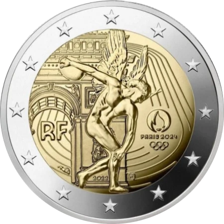 Moneda de 2 Euros Conmemorativos de Francia 2022 - Juegos Olímpicos de París 2024: Genio Discóbolo