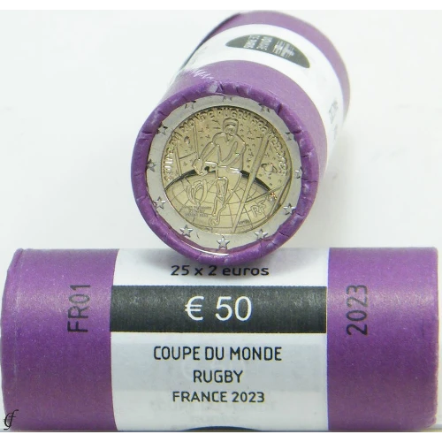 Moneda de 2 Euros Conmemorativos de Francia 2023 - Copa del Mundo de Rugby 2023 - Rollo - Foto 1
