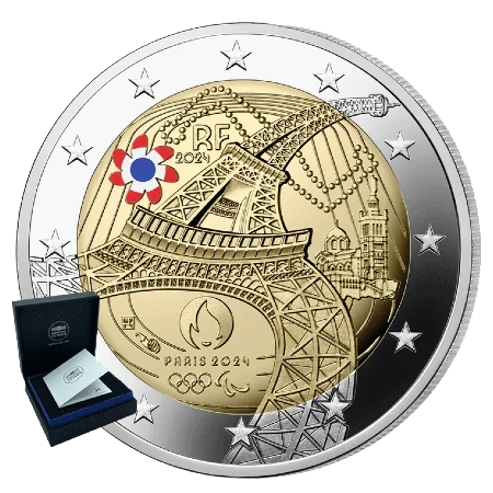 Moneda de 2 Euros Conmemorativos de Francia 2024 - Juegos Olímpicos París 2024 - Variante Coloreada