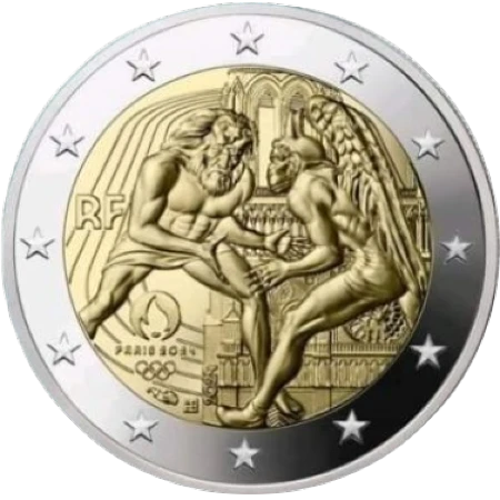 Moneda de 2 Euros Conmemorativos de Francia 2024 - Juegos Olímpicos de París 2024 - Hércules Luchador