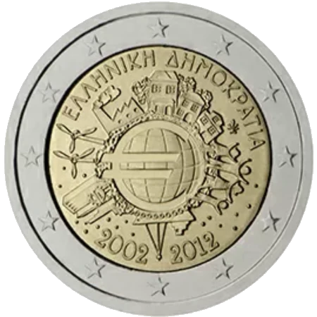Moneda de 2 Euros Conmemorativos de Grecia 2012 - 10 Aniversario de las Monedas y Billetes de Euro