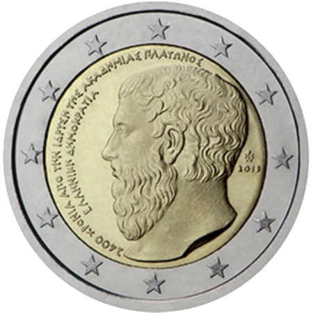 Moneda de 2 Euros Conmemorativos de Grecia 2013 - Academia de Platón